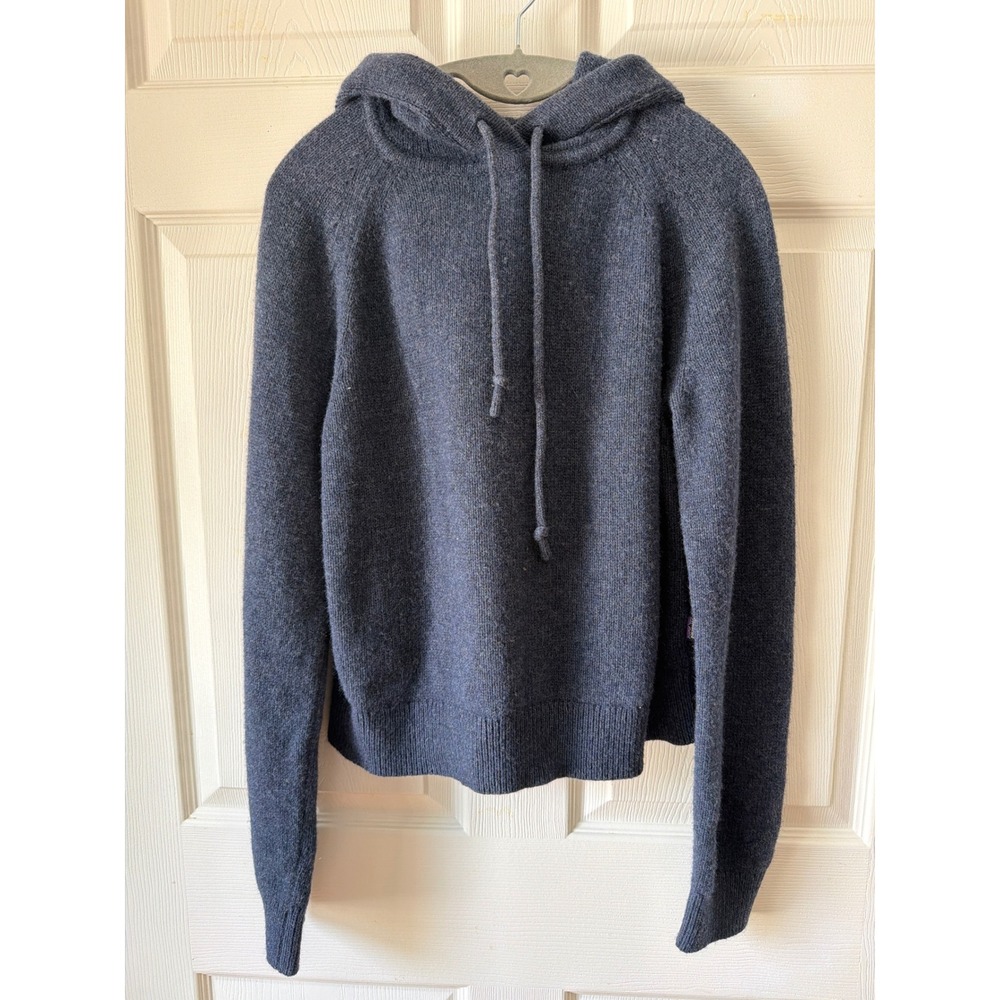 Patagonia Recycled Wool Blend Knit Hoodie Women M Navy Blue Gorpcore